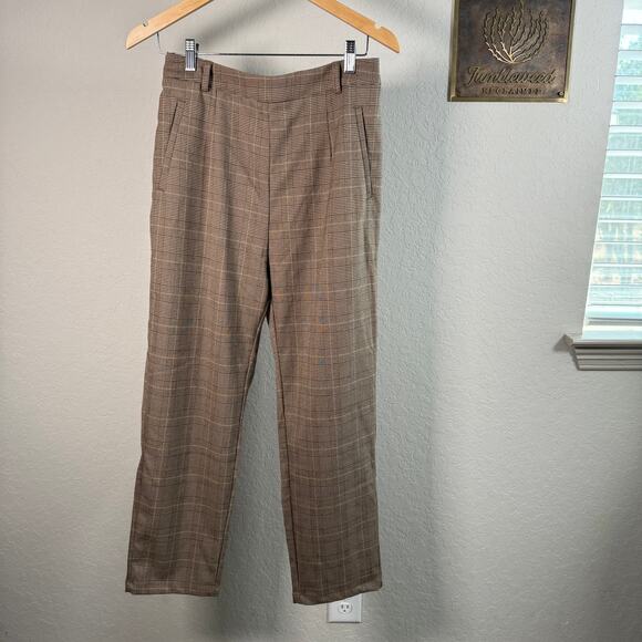 Women's Halara Brown Plaid Pull On Straight Leg Pants Size Medium NEW - Picture 8 of 10